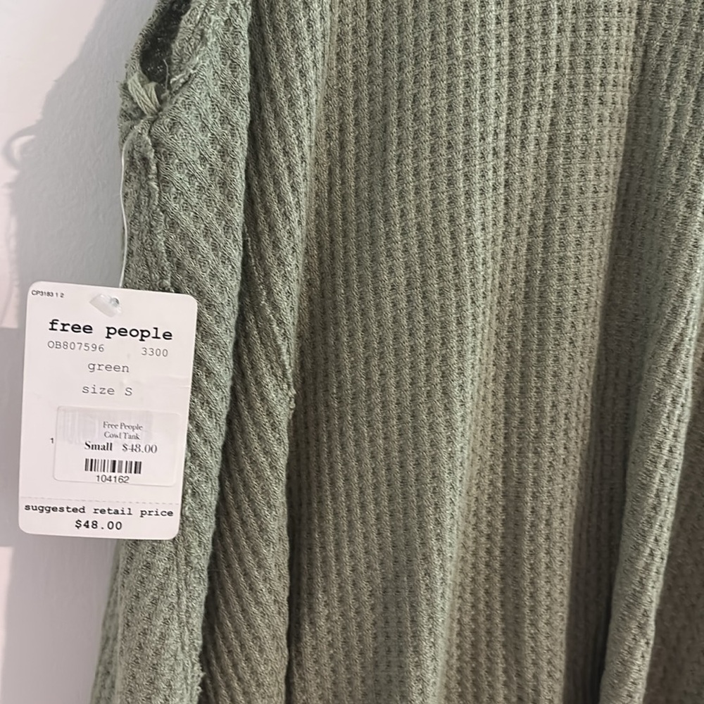 Free People Size S Sage Green Cowl Neck Oversized Tank Top - Picture 9 of 12